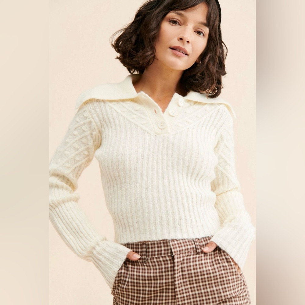 NEW WITH TAGS! ASTR The Label Button Polo Sweater, Size X-Small - Picture 2 of 10